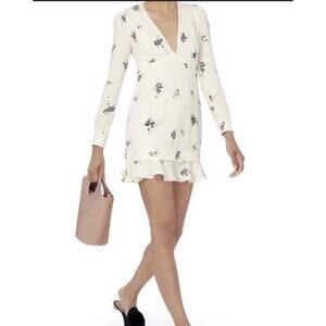 A.L.C. Black White Floral Long Sleeve V-Neck Flounce Mini Dress Women's Size 0